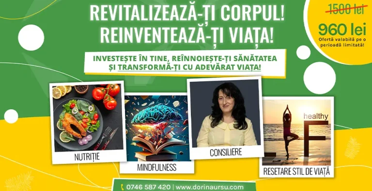 Revitalizează-ți corpul! Reinventează-ți viața! este o experiență transformatoare de 21 de zile de care ai nevoie pentru bunăstarea fizică și mentală, în oricare dintre etapele vieții, un program educațional, de inspirație și transformare.