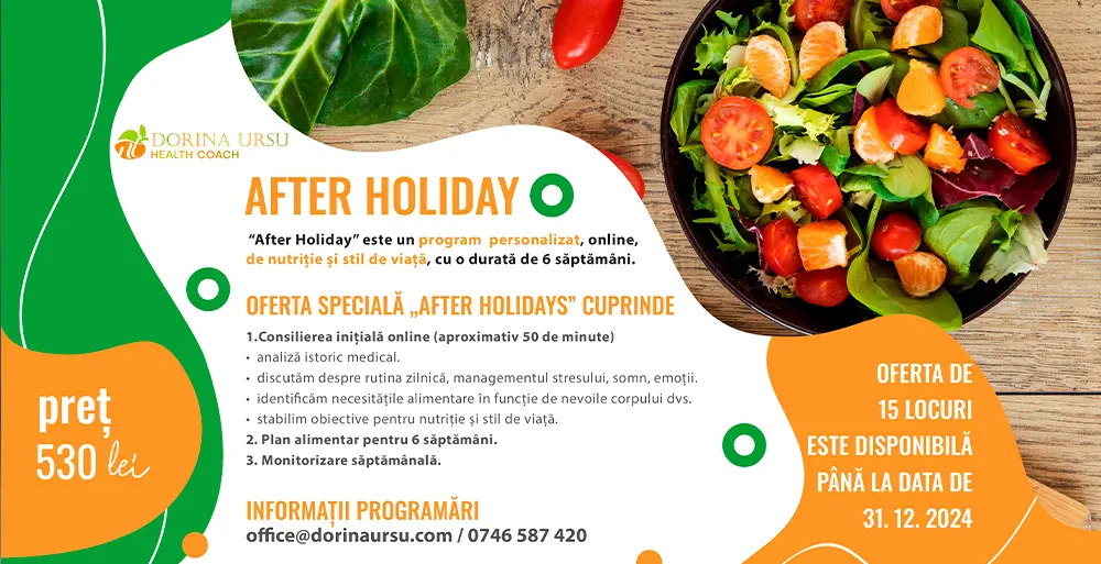 After Holiday este un program care începe din data de 8 ianuarie 2025 şi se adresează persoanelor care îşi doresc un stil de viaţă sănătos.