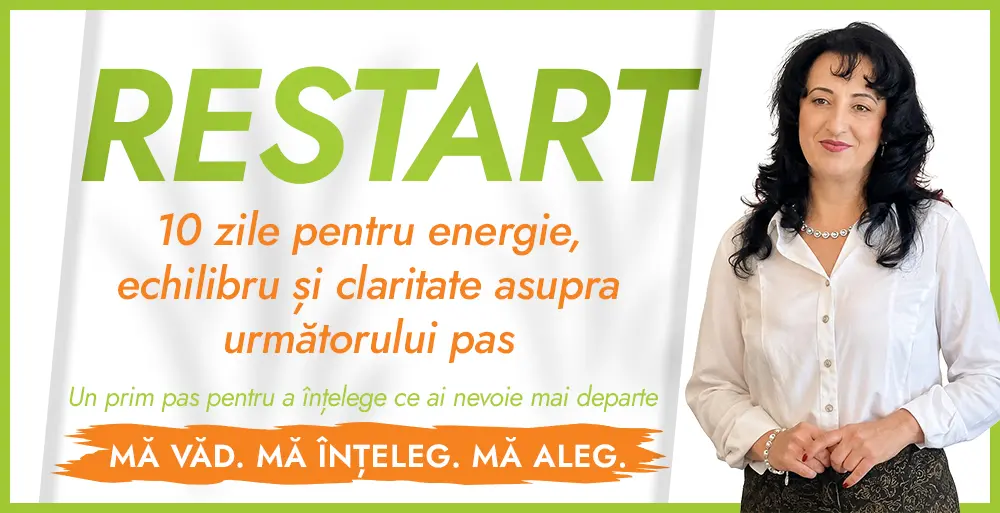 RESTART este un program de inițiere, pentru femeile care vor să facă o schimbare si te invită să experimentezi o echilibrare interioară profundă și o restaurare metabolică.